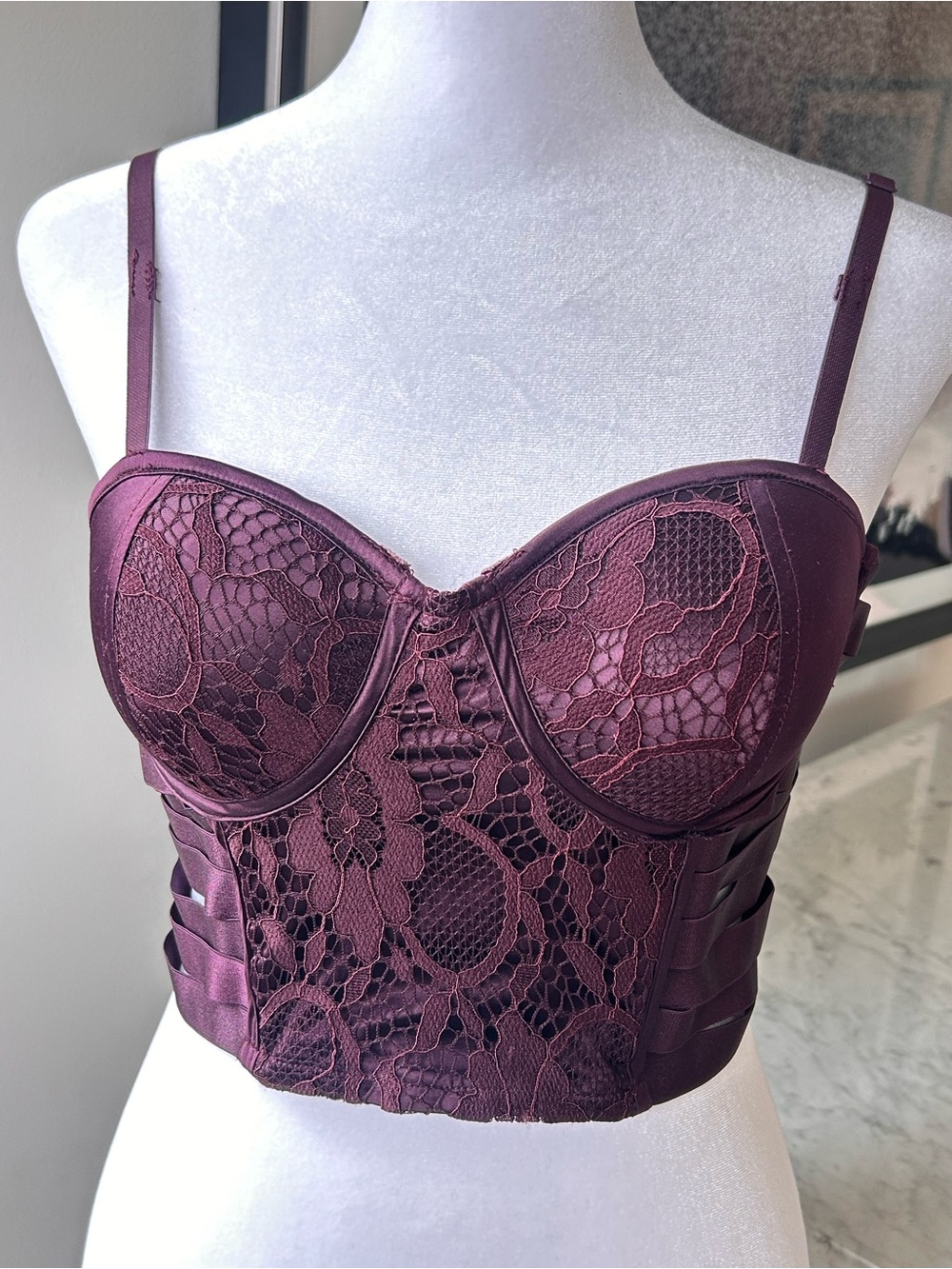 Women's altered Lace Longline Bustier corset Top in purple
